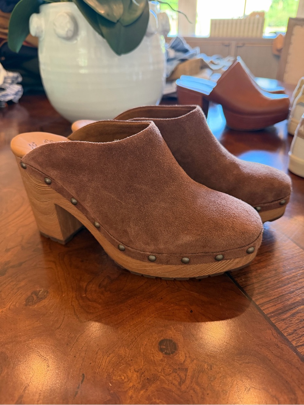 Kork Ease Women's Suede Clog Heels in Brown